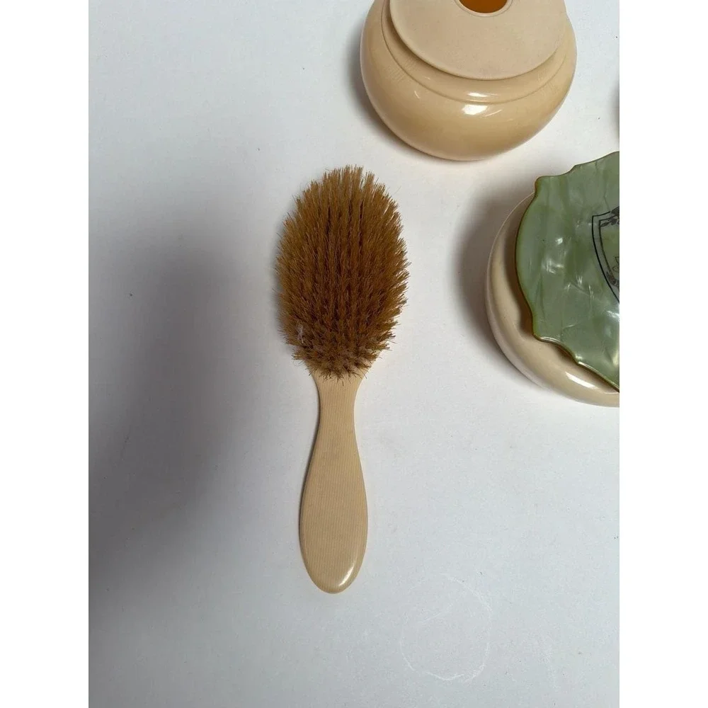 Vintage Art Deco Celluloid Vanity Set with Hair Receiver, Powder Jar, Trinket Bo